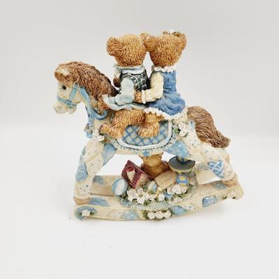 CUTE BLUE TEDDY ON ROCKING HORSE COLLECTABLE