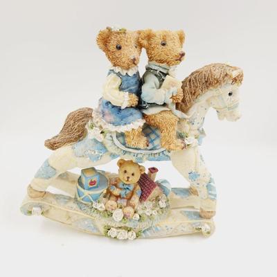 CUTE BLUE TEDDY ON ROCKING HORSE COLLECTABLE