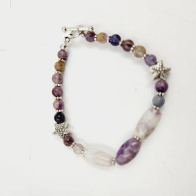 CUTE AMETHYST BEADED STARFISH BRACELET