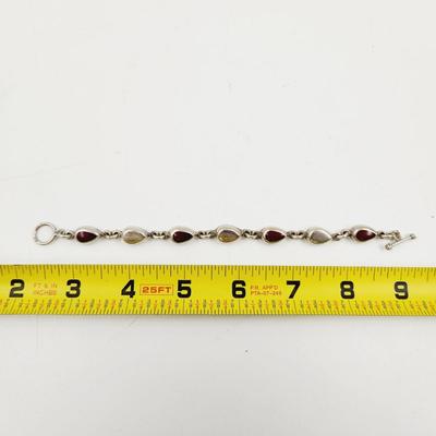 BEAUTIFUL .925 SILVER RED TURQUOISE INLAID BRACELET