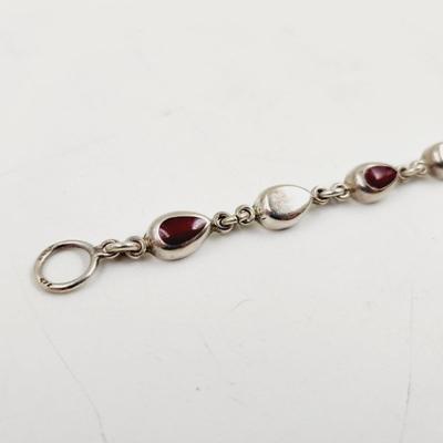 BEAUTIFUL .925 SILVER RED TURQUOISE INLAID BRACELET
