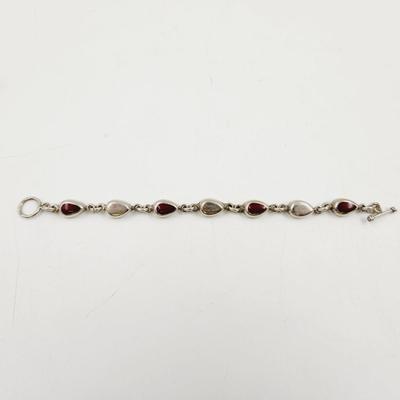 BEAUTIFUL .925 SILVER RED TURQUOISE INLAID BRACELET