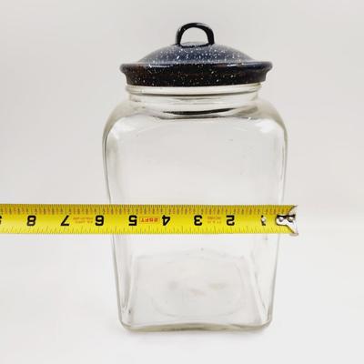 LARGE ANTIQUE JAR WITH ENAMEL LID