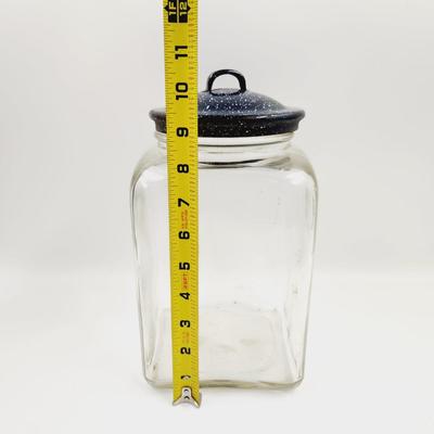 LARGE ANTIQUE JAR WITH ENAMEL LID