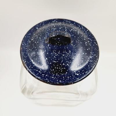 LARGE ANTIQUE JAR WITH ENAMEL LID