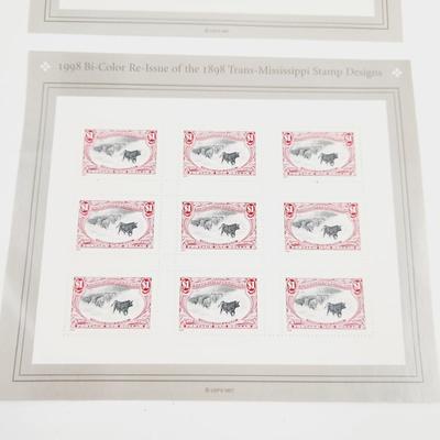 2 SHEETS - USPS STAMP COLLECTABLE 1998 BI-COLOR RE-ISSUE OF THE 1898 TRANS-MISSISSIPPI STAMP DESIGN (MULTI CENTS)