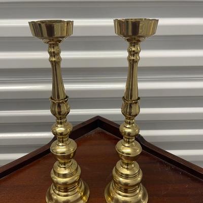 Set of 2 brass candlesticks. Vtg. 12” tall.