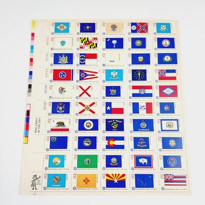 9 SHEETS - USPS STAMP COLLECTABLE BICENTENNIAL STATE FLAGS .13 CENTS