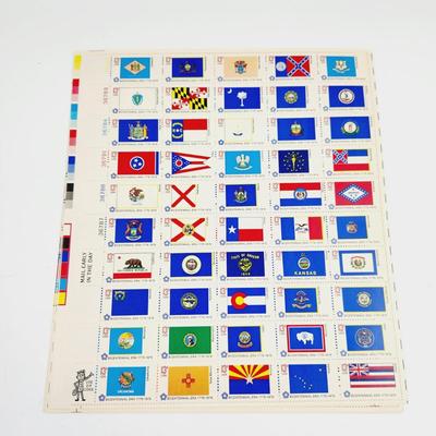 9 SHEETS - USPS STAMP COLLECTABLE BICENTENNIAL STATE FLAGS .13 CENTS