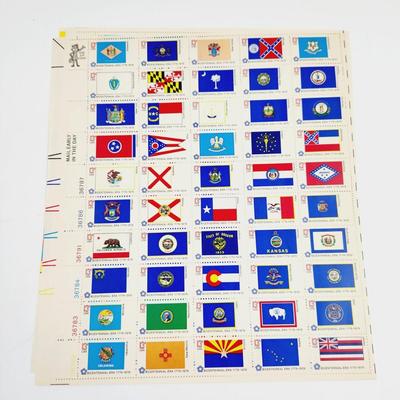 9 SHEETS - USPS STAMP COLLECTABLE BICENTENNIAL STATE FLAGS .13 CENTS
