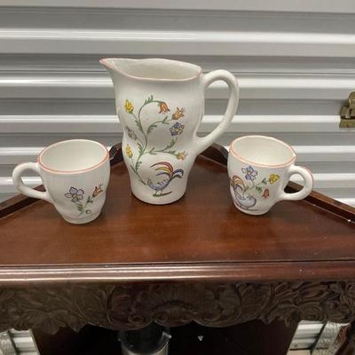 Vintage pitcher  (8.5”) and  2 cups