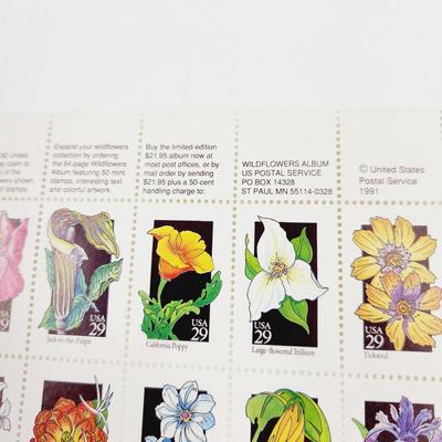 3 SHEETS - USPS STAMP COLLECTABLE WILDFLOWER COLLECTION .29 CENTS