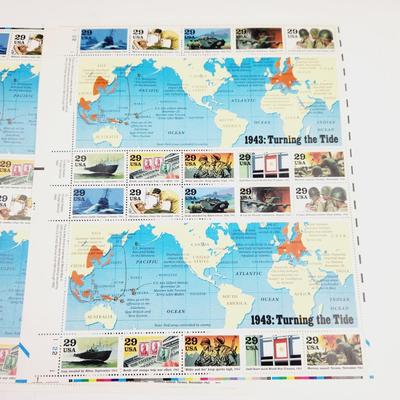 4 SHEETS - USPS STAMP COLLECTABLE 1943 TURNING POINT WAR .29 CENTS