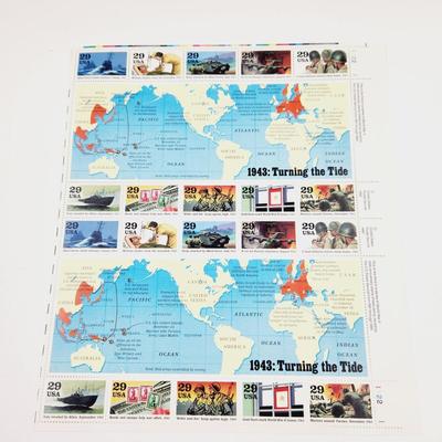 4 SHEETS - USPS STAMP COLLECTABLE 1943 TURNING POINT WAR .29 CENTS