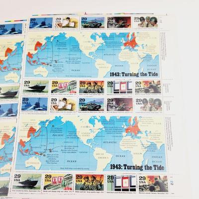 4 SHEETS - USPS STAMP COLLECTABLE 1943 TURNING POINT WAR .29 CENTS