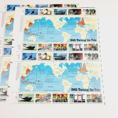 4 SHEETS - USPS STAMP COLLECTABLE 1943 TURNING POINT WAR .29 CENTS