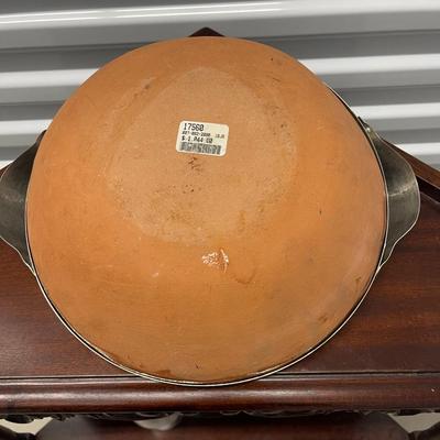 Vintage Bortner & Bortner Terra Cotta Serving Bowl with metal trim