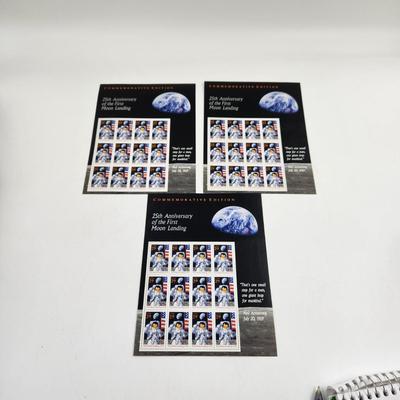 3 SHEETS - USPS STAMP COLLECTABLE - 25th ANNIVERSARY OF THE 1ST MOON LANDING .29 CENTS