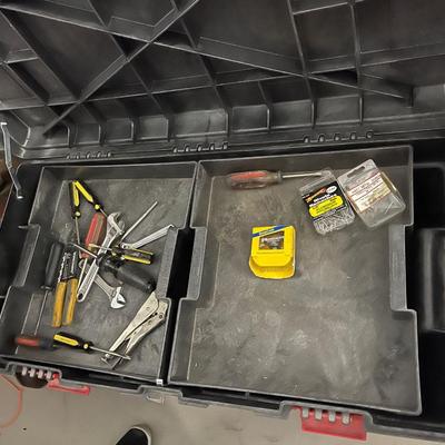 Rubbermaid black tool chest. Included some misc tools. Box is 36â€ x 18â€ x 20â€