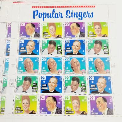 9 SHEETS - USPS STAMP COLLECTABLE POPULAR SINGERS .29 CENTS