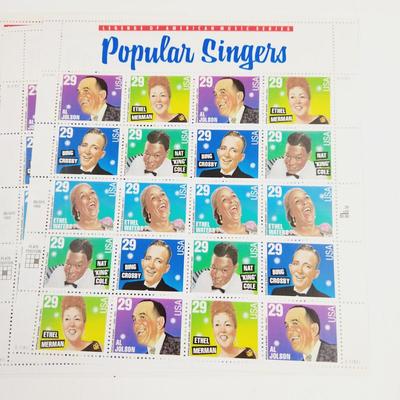 9 SHEETS - USPS STAMP COLLECTABLE POPULAR SINGERS .29 CENTS