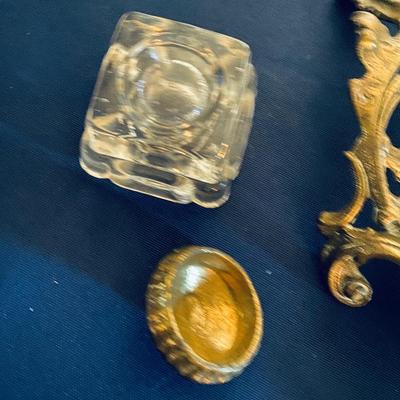 Victorian Style Inkwell Brass and Glass