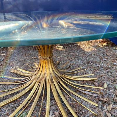 Hollywood Regency Style Sheaf Of Wheat Glass top Coffee Table