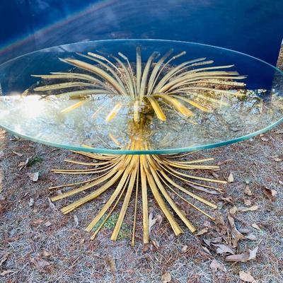 Hollywood Regency Style Sheaf Of Wheat Glass top Coffee Table