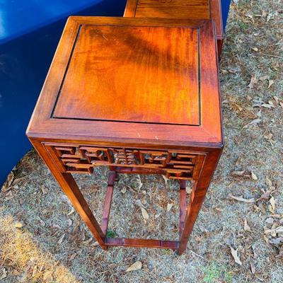 Chinese Carved Rosewood Pair Plant Stands