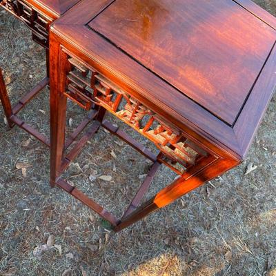 Chinese Carved Rosewood Pair Plant Stands