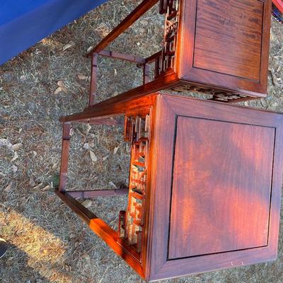 Chinese Carved Rosewood Pair Plant Stands
