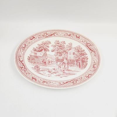 VINTAGE RED TRANSFERWARE PLATTER