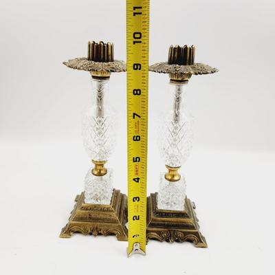 VINTAGE WESTWOOD CRYSTAL & BRASS CANDLE STICK HOLDERS