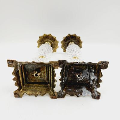 VINTAGE WESTWOOD CRYSTAL & BRASS CANDLE STICK HOLDERS