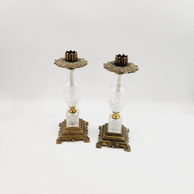 VINTAGE WESTWOOD CRYSTAL & BRASS CANDLE STICK HOLDERS