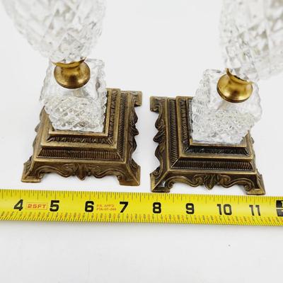 VINTAGE WESTWOOD CRYSTAL & BRASS CANDLE STICK HOLDERS