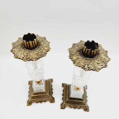 VINTAGE WESTWOOD CRYSTAL & BRASS CANDLE STICK HOLDERS