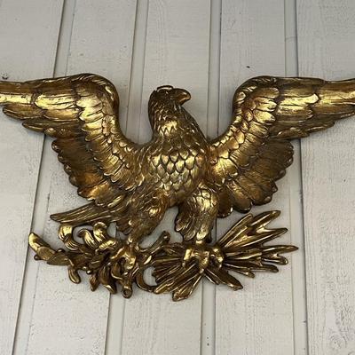 Gorgeous Gold American Bald Eagle Carved Solid Wood Wall Decor