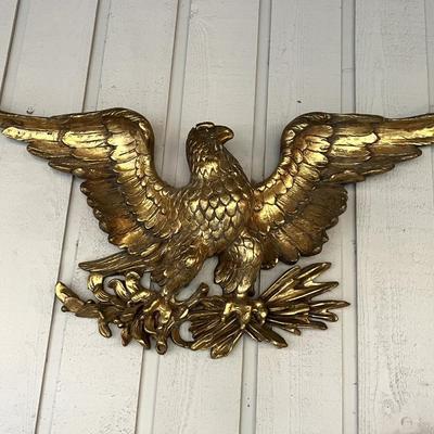 Gorgeous Gold American Bald Eagle Carved Solid Wood Wall Decor
