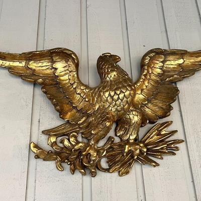 Gorgeous Gold American Bald Eagle Carved Solid Wood Wall Decor
