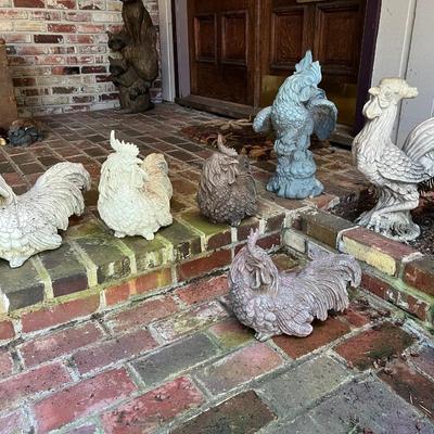 Lot of 6 Decorative Outdoor Roosters