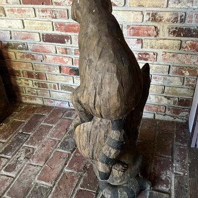 Adorable Outdoor Statue of Three Raccoons
