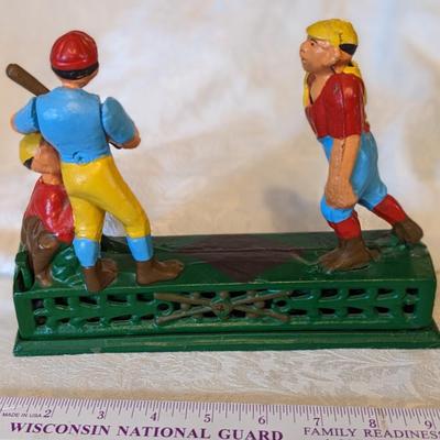 Cast Iron Mechanical Bank Baseball Vintage Antique Americana Toy