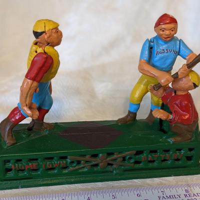 Cast Iron Mechanical Bank Baseball Vintage Antique Americana Toy