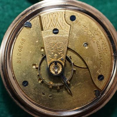 ANTIQUE AMERICAN WALTHAM OPEN FACE POCKET WATCH W/SCREW BACK  ENGRAVED HALF HUNTER CASE