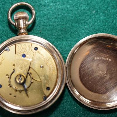 ANTIQUE AMERICAN WALTHAM OPEN FACE POCKET WATCH W/SCREW BACK  ENGRAVED HALF HUNTER CASE