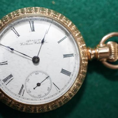 ANTIQUE AMERICAN WALTHAM OPEN FACE POCKET WATCH W/SCREW BACK  ENGRAVED HALF HUNTER CASE