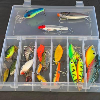 Extra Large Lot of 35 Assorted Fishing Lures and Decorative Sign