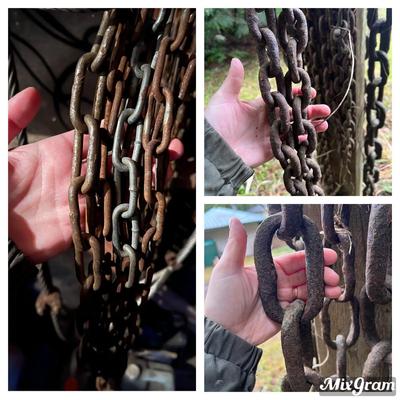 Large Lot of Chains, Metal Cables, Hooks, and Pulley of Varying Sizes and Lengths