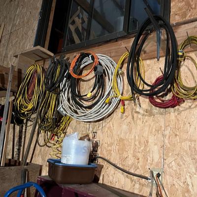 Large Lot of Extension Cords and Electric Cables